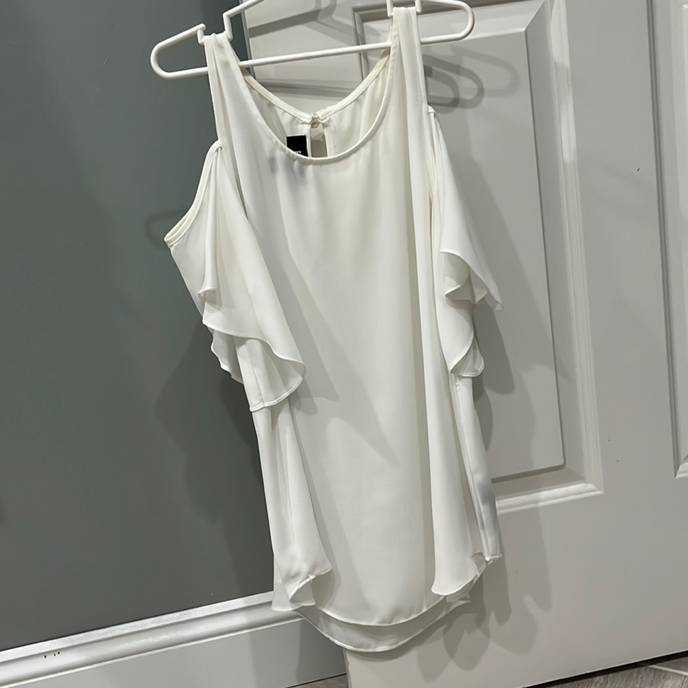 White cold shoulder blouse